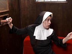 Submissive nun working all the hard dicks at the gloryhole
