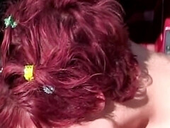 Relish Kali Stylz' fiery redhead thrill in outdoor raw heat