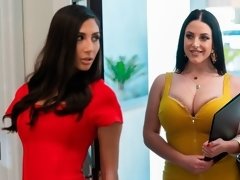 お尻, デカパイ, フェラチオ, 茶髪の, 手コキする, キス, 淫乱熟女, 三人