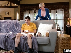 ブロンド, フェラチオ, 巨乳な, チン, 熟年, 淫乱熟女, 母, 義母