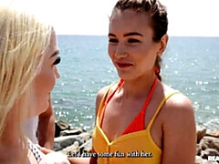 ビーチ, 指いじり, キス, レズビアン, 下着, オナニー, 自然山雀, 剃毛