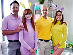 フェラチオ, グループ, オージー, 赤毛, 剃毛, ガリガリ, ティーン, オッパイの