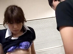 Sexy Japanese girl in a bank gets hectic