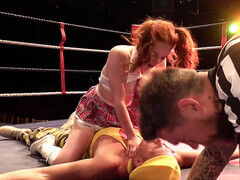 Passionate sex with redhead babe Ella Hughes in the ring