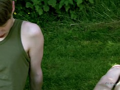 デカチン, カップル, ゲイ, 手コキする, オナニー, アウトドア, 公共, ガリガリ