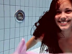 Im freien, Pool, Öffentlich, Russisch, Rasiert, Dusche, Solo, Unter wasser