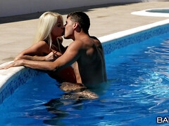 Warm Afternoon - busty wet blonde Chloe Lacourt dicked outdoors in pool