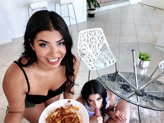 Dark-haired bitches Angel Gostosa and Jasmine Sherni getting fucked in POV