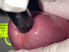 Teen boy blowing with a brush until he cums great closeup.