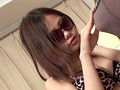 big-chested chinese lass with glasses on deepthroating a very large member
