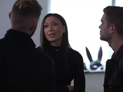 アナル, 茶髪の, ダブル開発, 手コキする, なめる, ストッキング, 三人, オッパイの