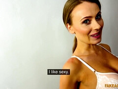 A hot British model is fucked hard at casting. Shot POV style