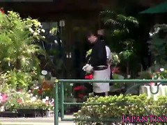 Petite Japanese flower shop girl hairy pussy banged