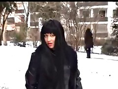 Compilation of ladies in leather coats with fur collar