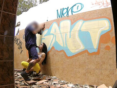 Kont, Mooi, Zwart, Pijpbeurt, Sperma in gezicht, Buiten, Uniformpje, Slet