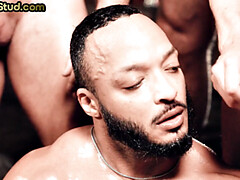 Arschlecken, Hundestellung, Schwul, Gruppe, Japanische massage, Leder, Massage, Flotter dreier