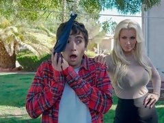 ぽっちゃり, デカパイ, ブロンド, フェラチオ, 捕まる, バック, フェティッシュ, 下着