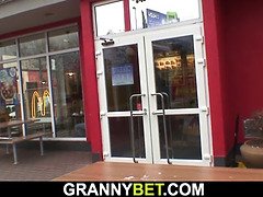 Huge boobs grandma rides young cock