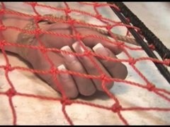 Bound and ballgagged babe fish-trapped