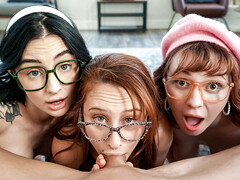 POV fucking three busty nerd girlfriends