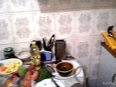 Amateur, Morena, Comida, Cocina, Bragas, Afeitado, Solo