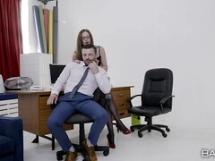 お尻, 茶髪の, ヨーロピアン, ラティーナ, オフィス, 赤毛, 三人, オッパイの