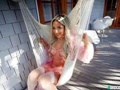 美女, ベッドルーム, エロティック, 顔面騎乗, レズビアン, 下着, オーガズム, ストッキング