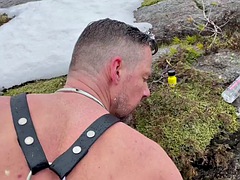 アナル, デカチン, フェラチオ, ゲイ, 異人種間, レザー, 筋肉, アウトドア