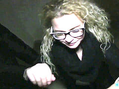 HornyAgent uber-sexy dame in glasses in romped on public stair c
