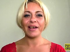 Throat fucked milf sub gets pussy pounded