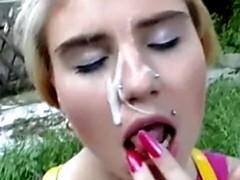 18 jaar, Groepseks ejactulatie, Sperma in gezicht, Duits, Groep, Buiten, Openbaar, Tiener