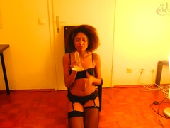 Leie, Blasen, Dildo, Schwarz, Frau, Masturbation, Muschi, Solo