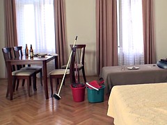 Sexy cleaning woman riding his horny dick