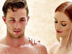 WAM redhead gives massage to BF before pussyride