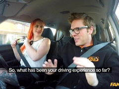 Leie, Blasen, Auto, Handjob, Masturbation, Im freien, Rotschopf