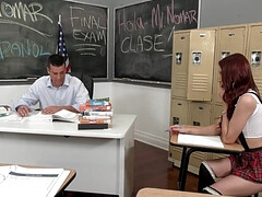 Sucer une bite, Attrapée, Léchez, Jarretelles, Étudiant, Professeur, Adolescente, Uniforme