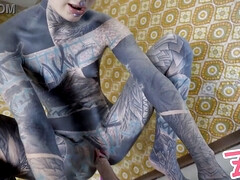 Alternative TATTOO model masturbating with big toy