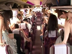 Jap babes cocksucking and jizzed in bus orgy