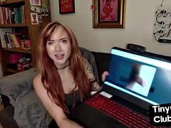 Inked ginger femdom ridiculing tiny cock