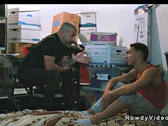 Gay janitor gets fucked hard in the locker room of a sex club