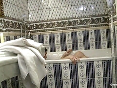 デカパイ, 茶髪の, 古典, チン, 女, オーガズム, シャワー, タトゥー