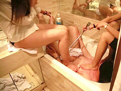 asian sole worship-two princess domination in the bathtub
