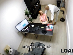 Vorstellungsgespräch, Blasen, Vollbusig, Milf, Geld, Büro, Rotschopf