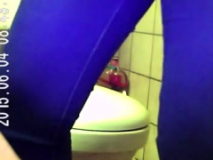Hairy teen on toilette hidden cam