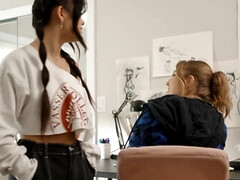 Big booty hottie fucking a new friend on a big bed