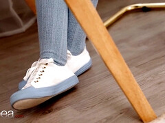 Blondine, Hochschule, Brille, Absätze, Zierlich, Muschi, Schüchtern, Student