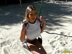 Enthousiasteling, Amerikaans, Grote mammen, Blond, Bruinharig, Lul, Buiten, Zuigen