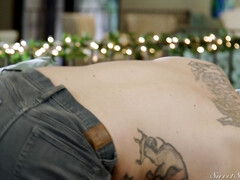 Blasen, Braunhaarige, Füsse, Absätze, Ehemann, Lecken, Tätowierung, Titten