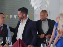 浴室, 茶髪の, 浮気者, カップル, チン, 旦那, パーティ, オマンコ