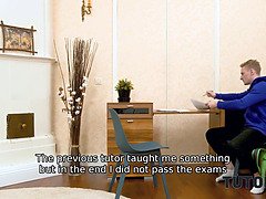 Redhead teacher Martin Spell goes wild on busty tutor's shaved pussy